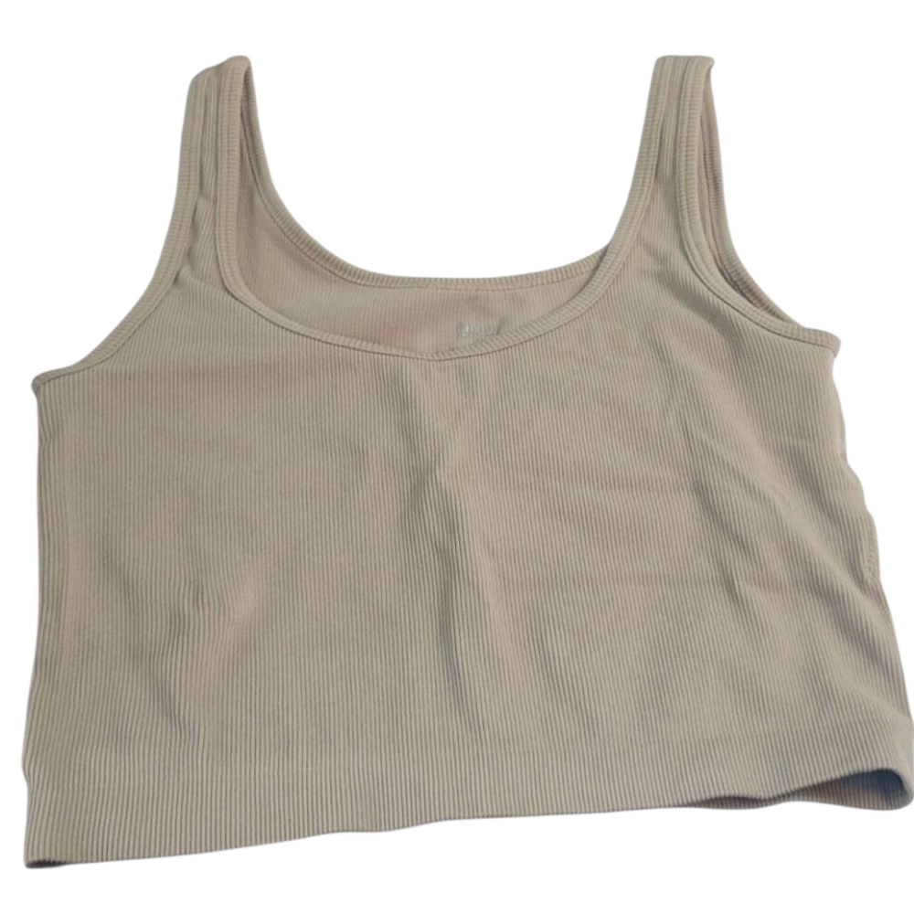 Pro Fit Cropped Tank Built in Bra, Sports Bra Ribbed Khaki Sz XL